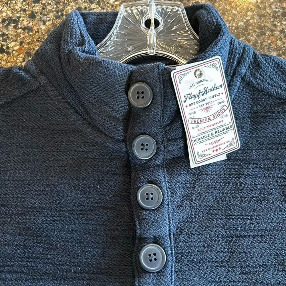 NEW Flag & Anthem Mens Navy Blue Henley